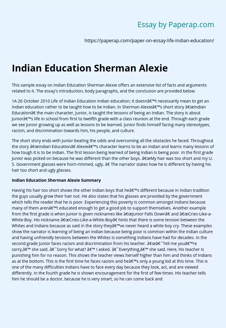 indian education sherman alexie sparknotes