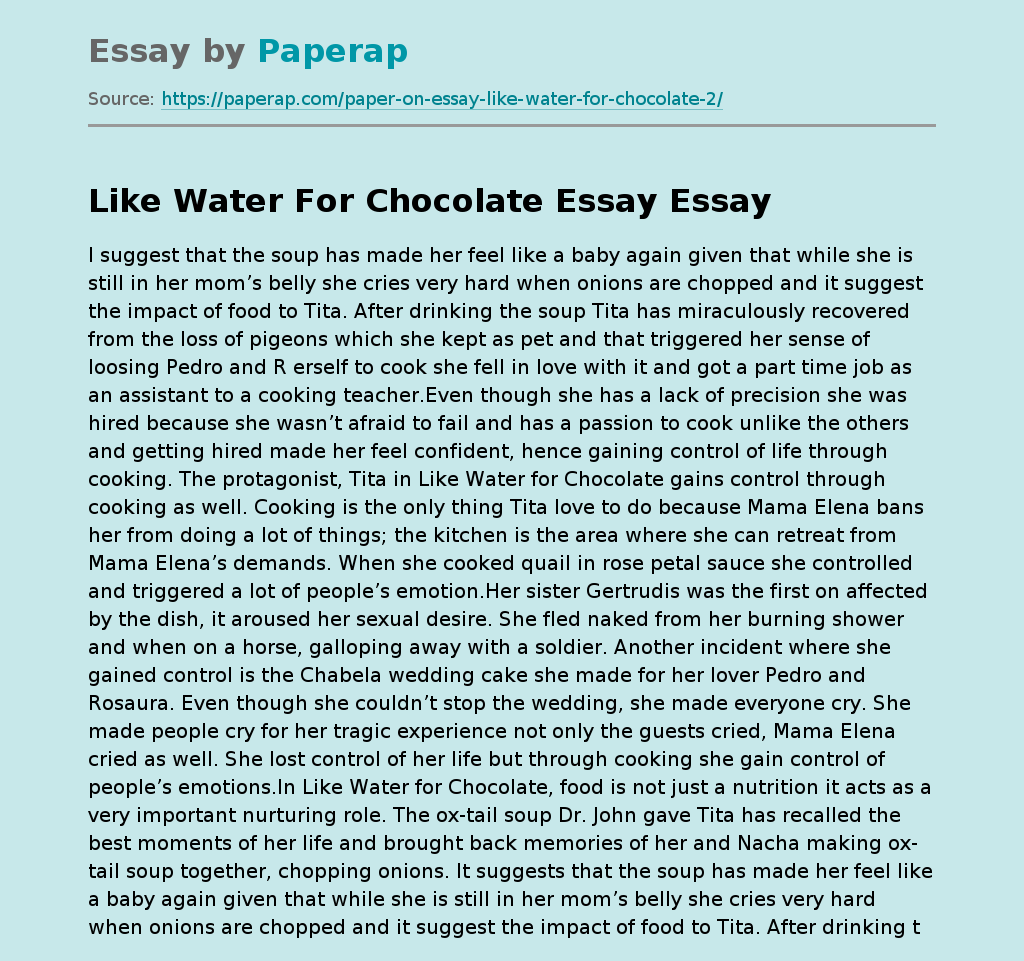 Like Water For Chocolate Essay