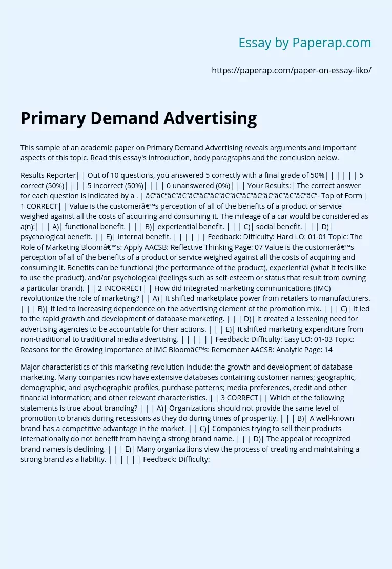 Primary Demand Advertising
