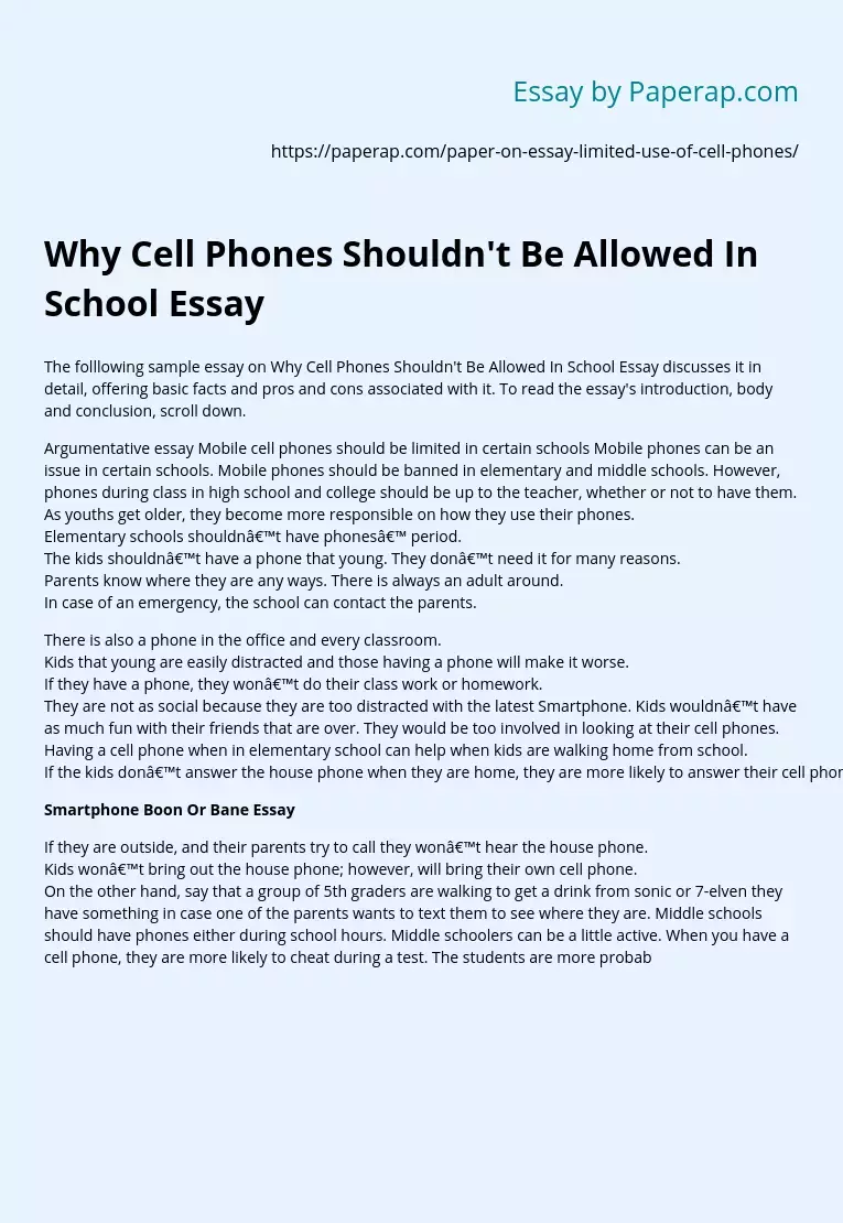 Why Cell Phones Shouldn't Be Allowed In School Essay