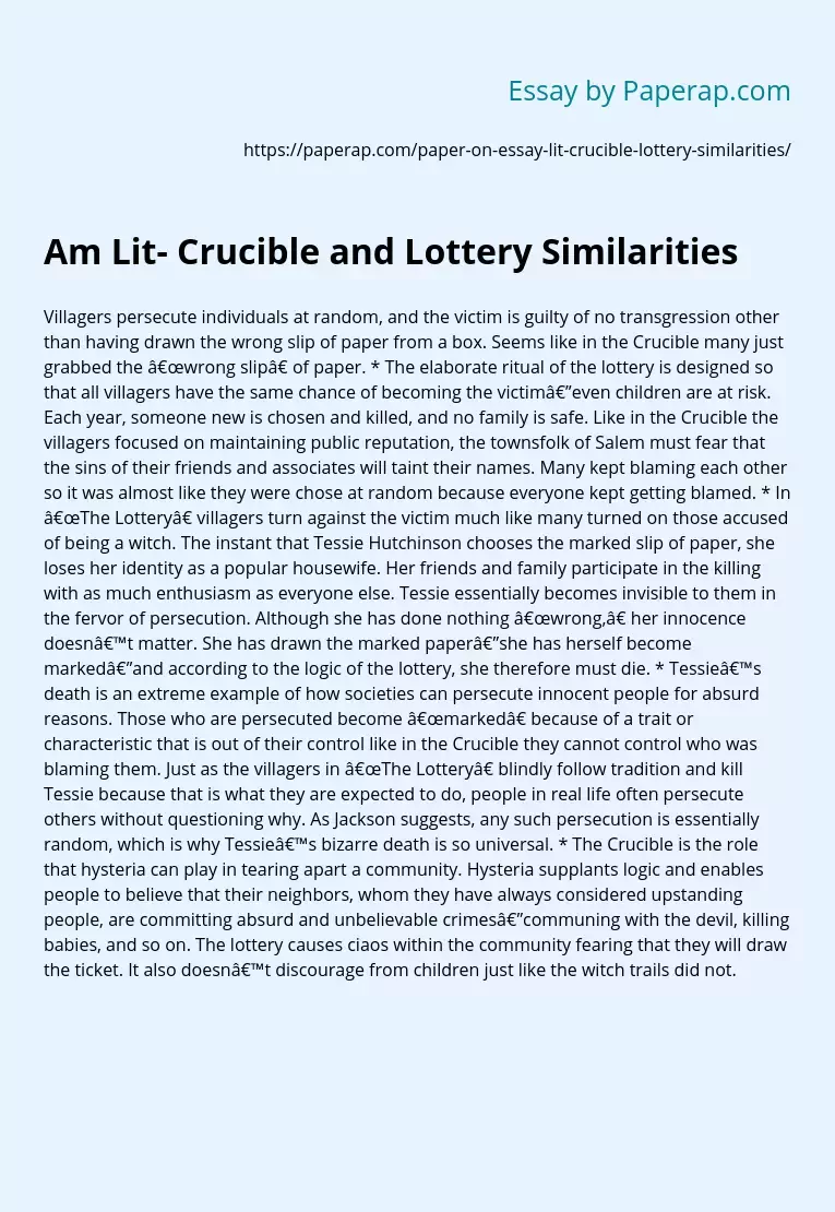 Am Lit- Crucible and Lottery Similarities