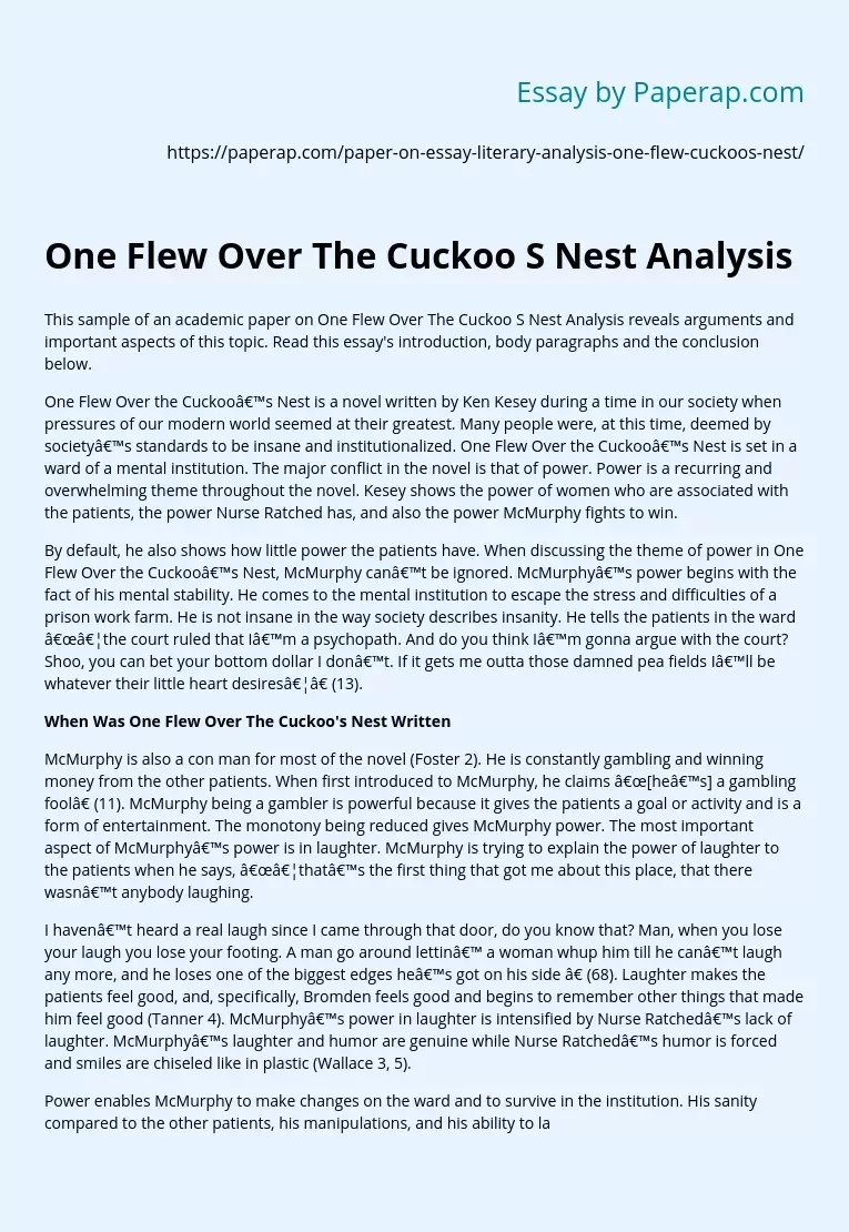 One Flew Over The Cuckoo S Nest Analysis