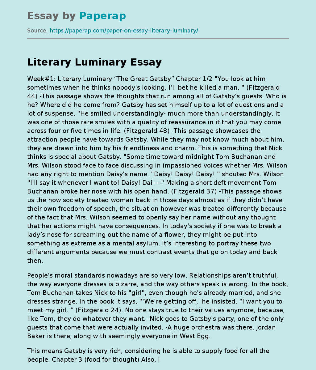 Literary Luminary Essay Example