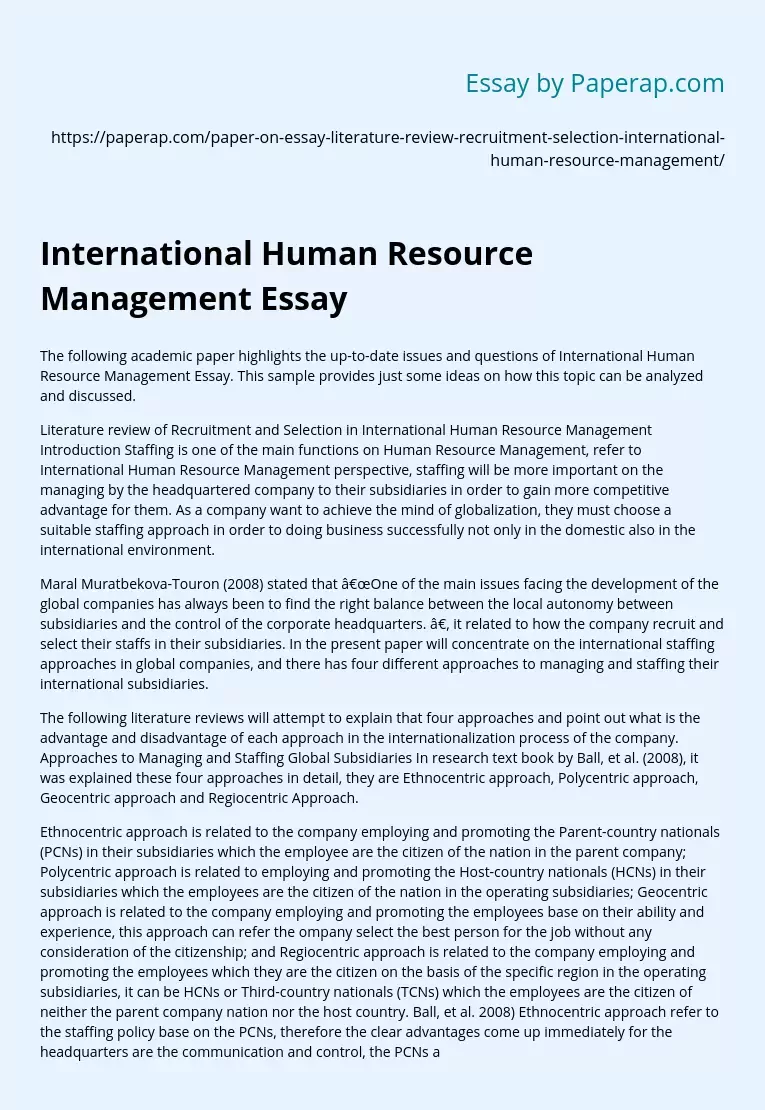 International HR Issues Today An Overview