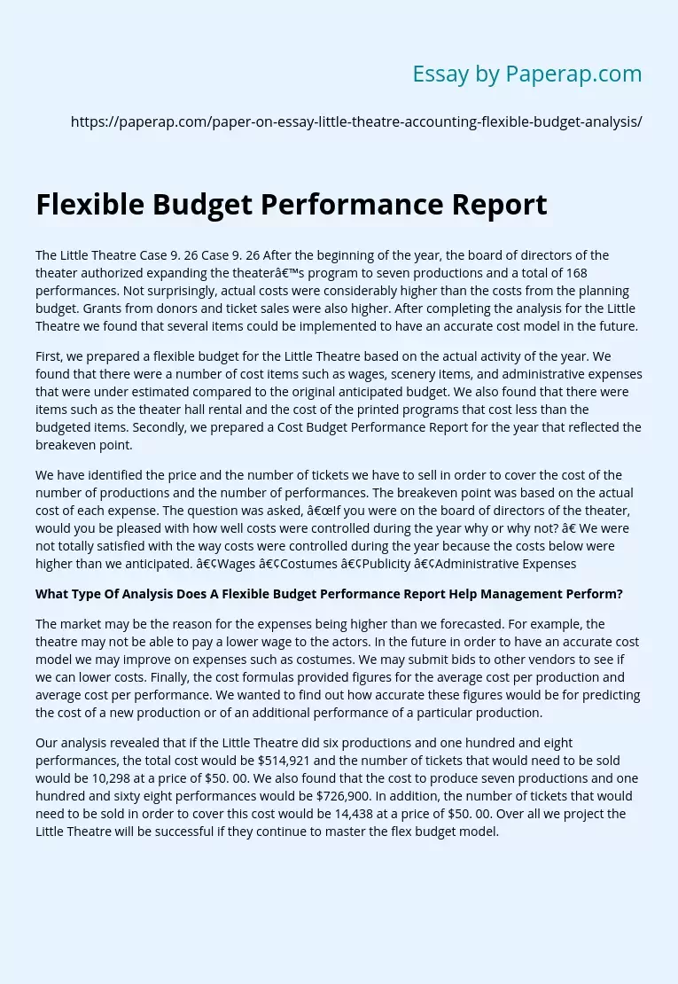Flexible Budget Performance Report