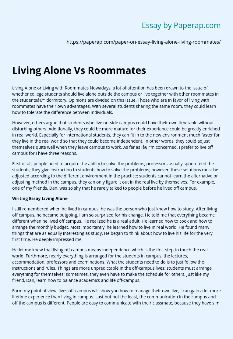 Living Alone Vs Roommates