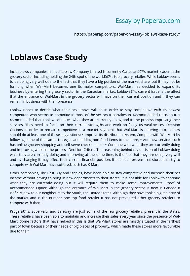 Loblaws Case Study