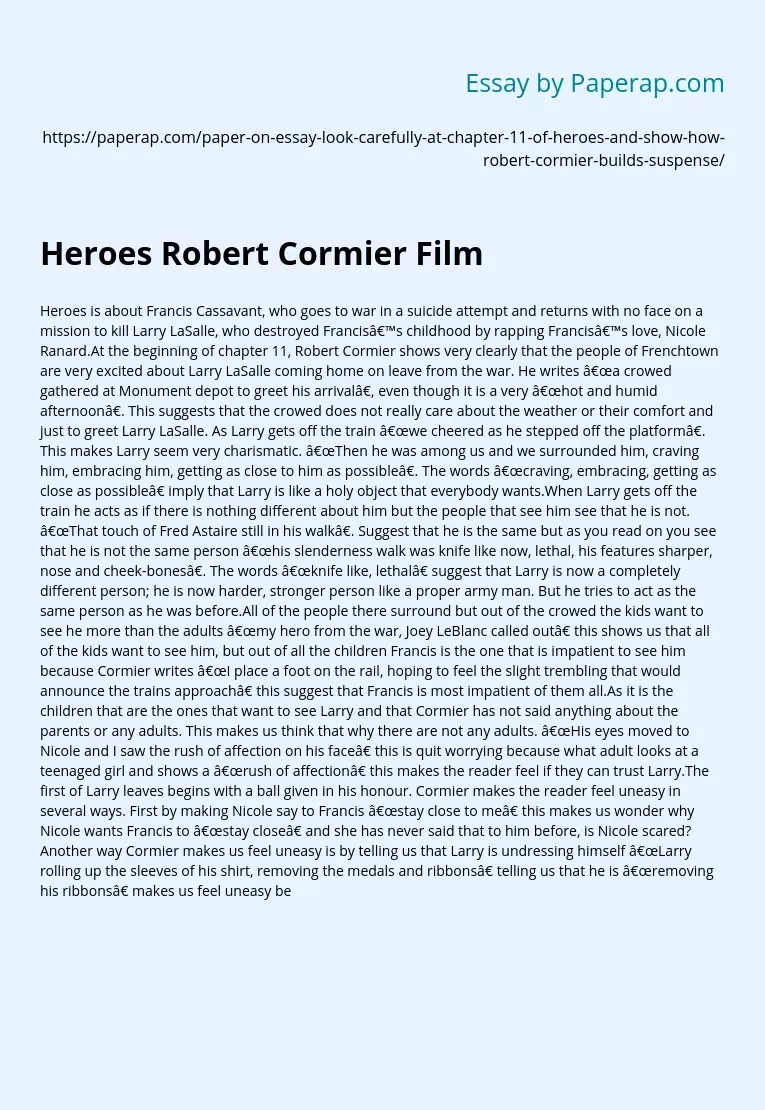 The Book “Heroes” by the American Writer Robert Cormier
