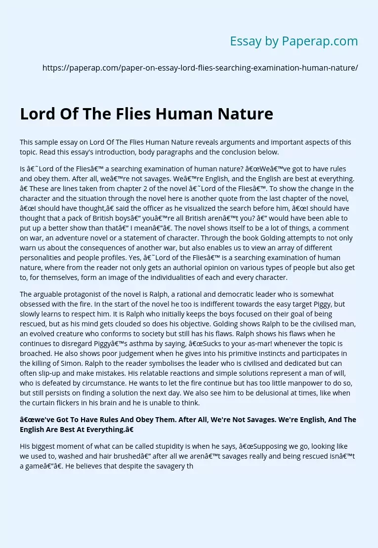 Lord Of The Flies Human Nature