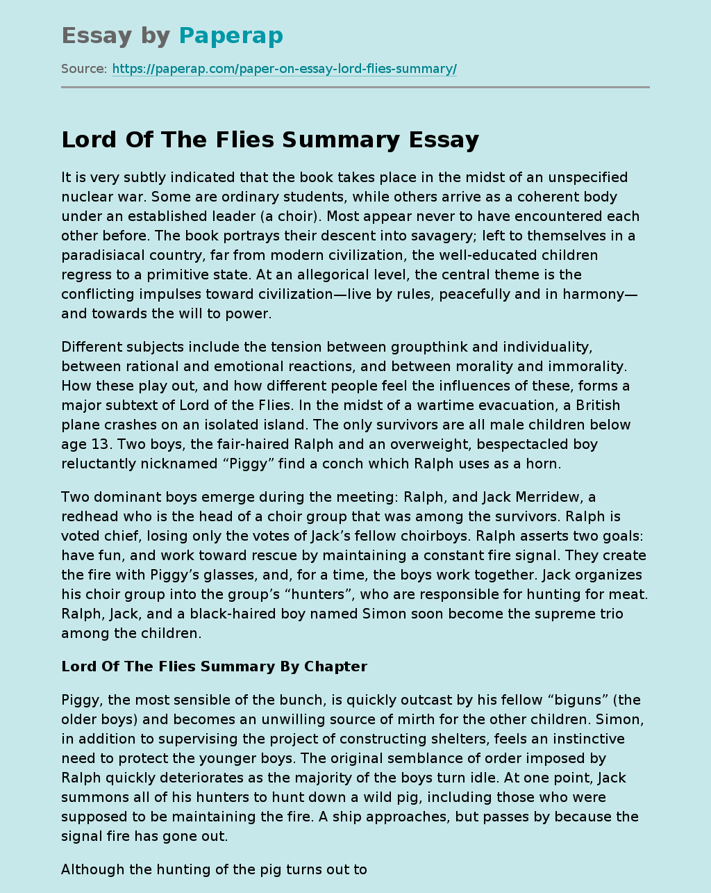 Lord Of The Flies Summary