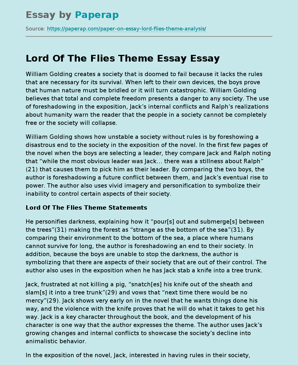 Lord Of The Flies Theme Essay