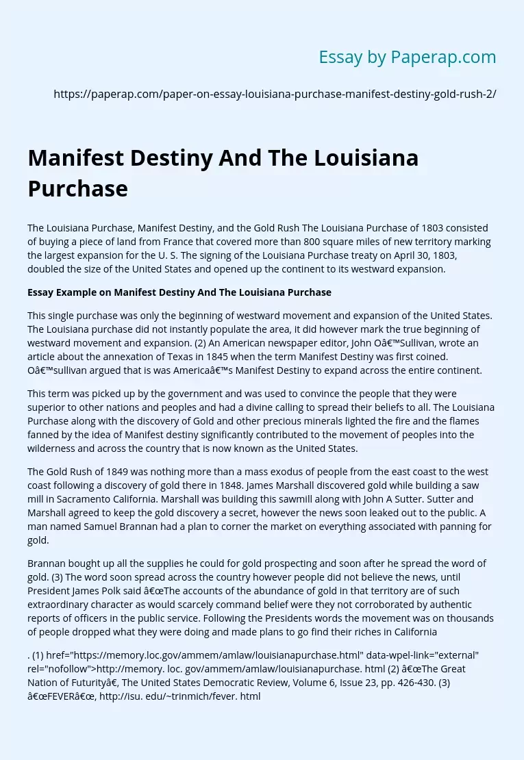 Manifest Destiny And The Louisiana Purchase