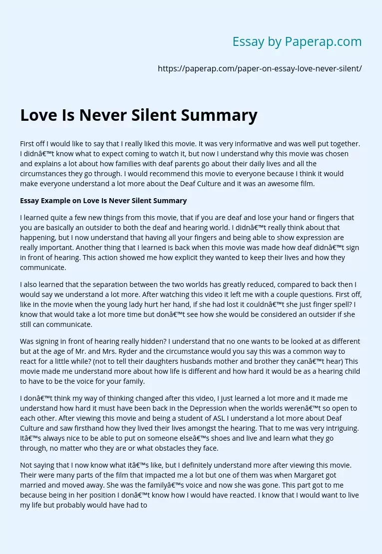 Love Is Never Silent Summary