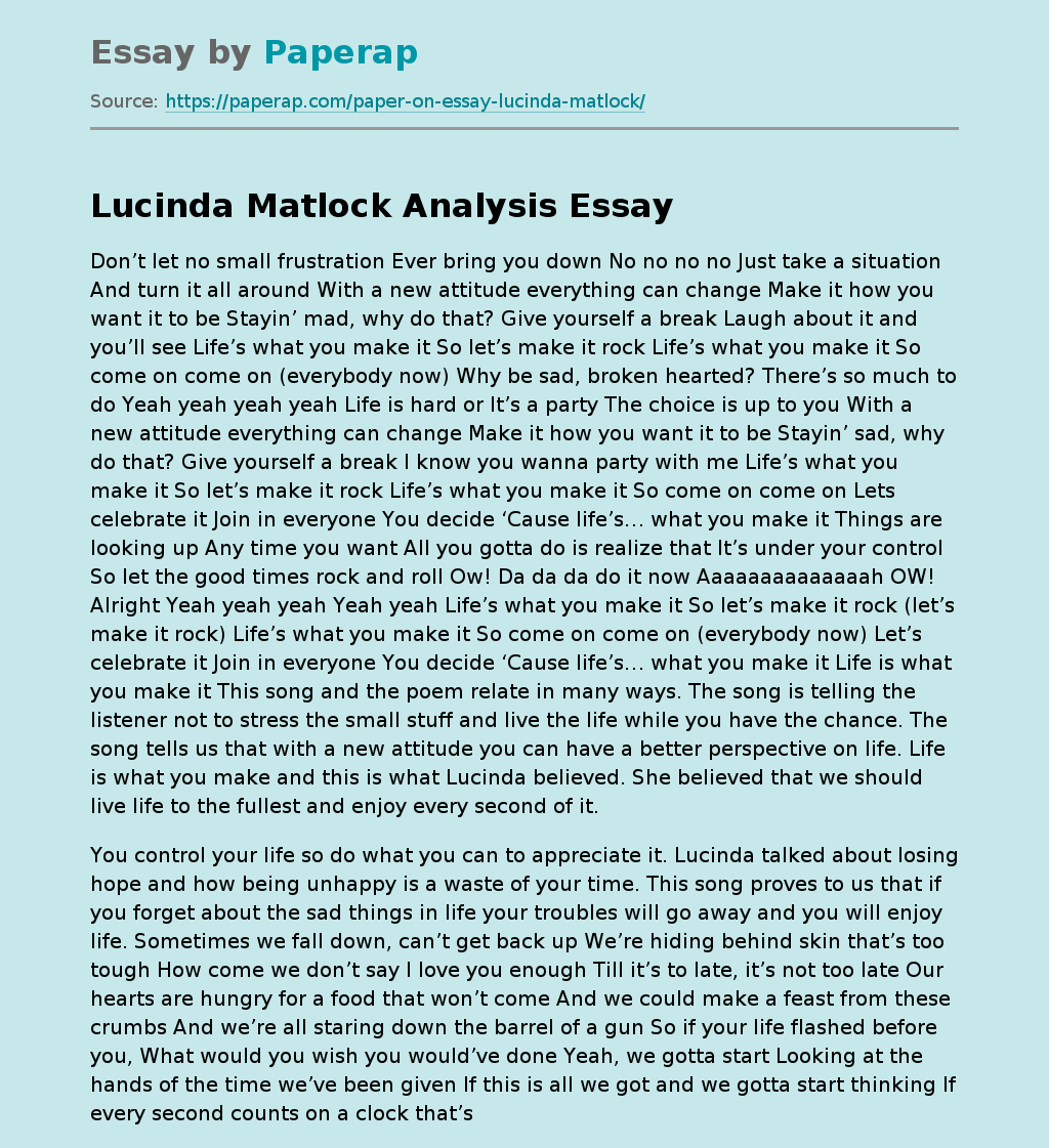 Lucinda Matlock Analysis
