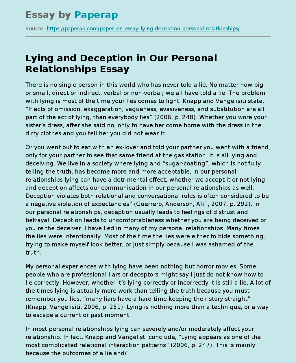 Lying and Deception in Our Personal Relationships
