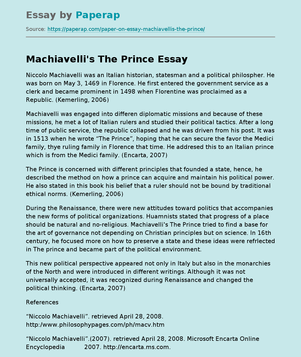 Machiavelli&#039;s The Prince
