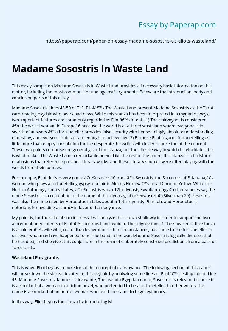 Madame Sosostris In Waste Land