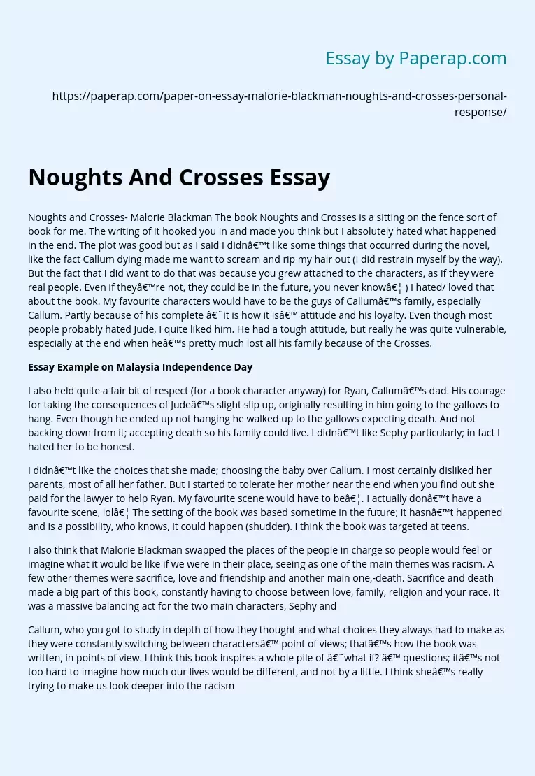 Noughts And Crosses Essay