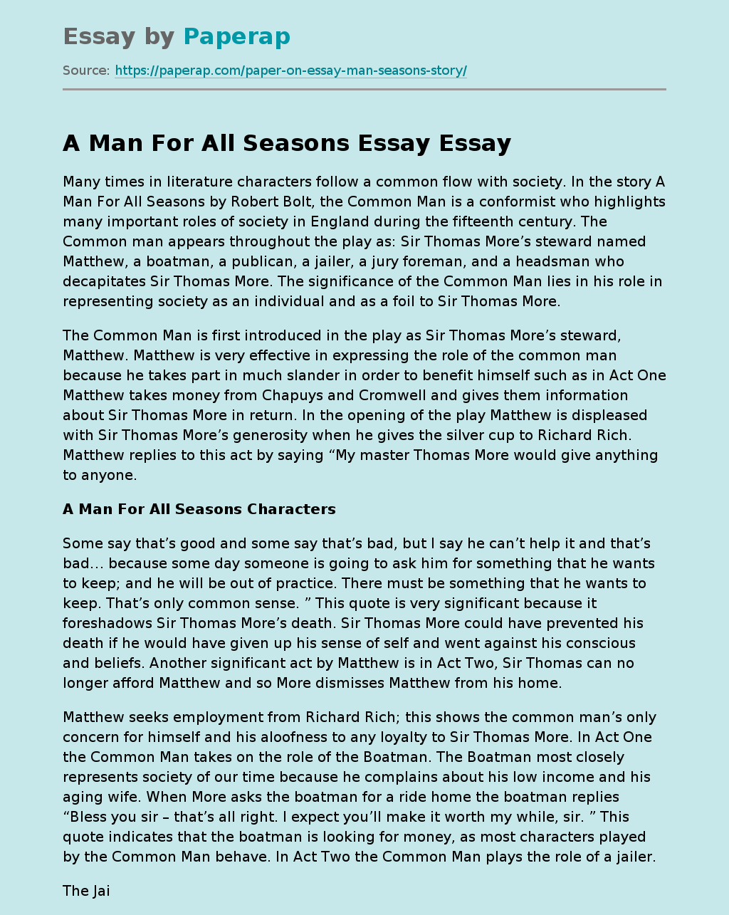 A Man For All Seasons Essay