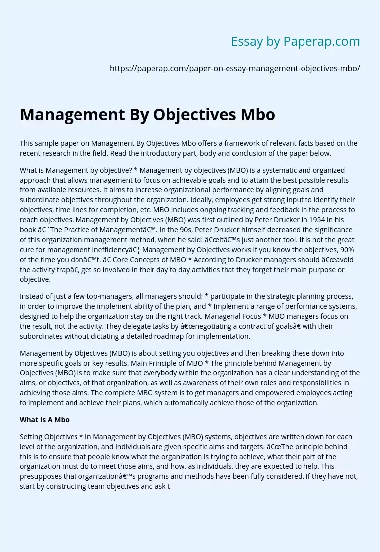 Management By Objectives Mbo