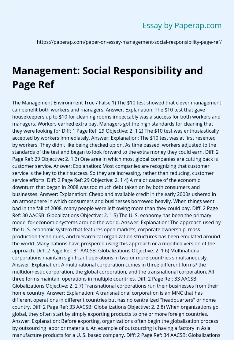 Management: Social Responsibility and Page Ref