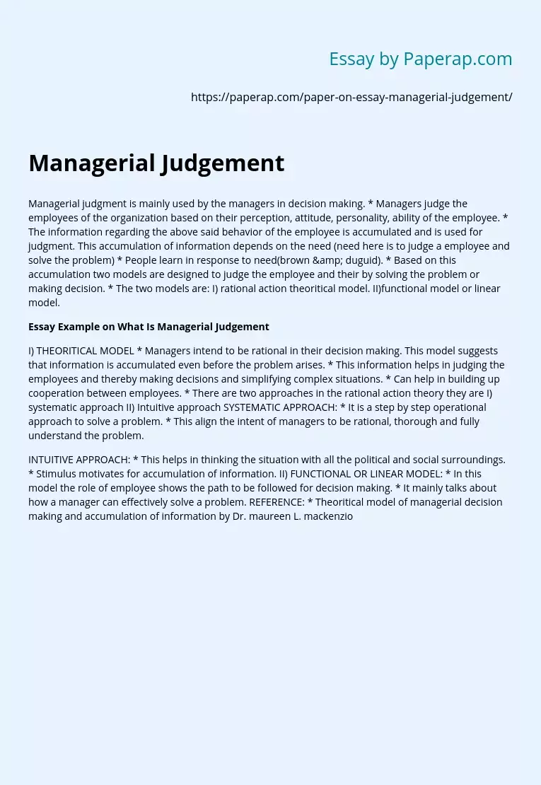 Managerial Judgement
