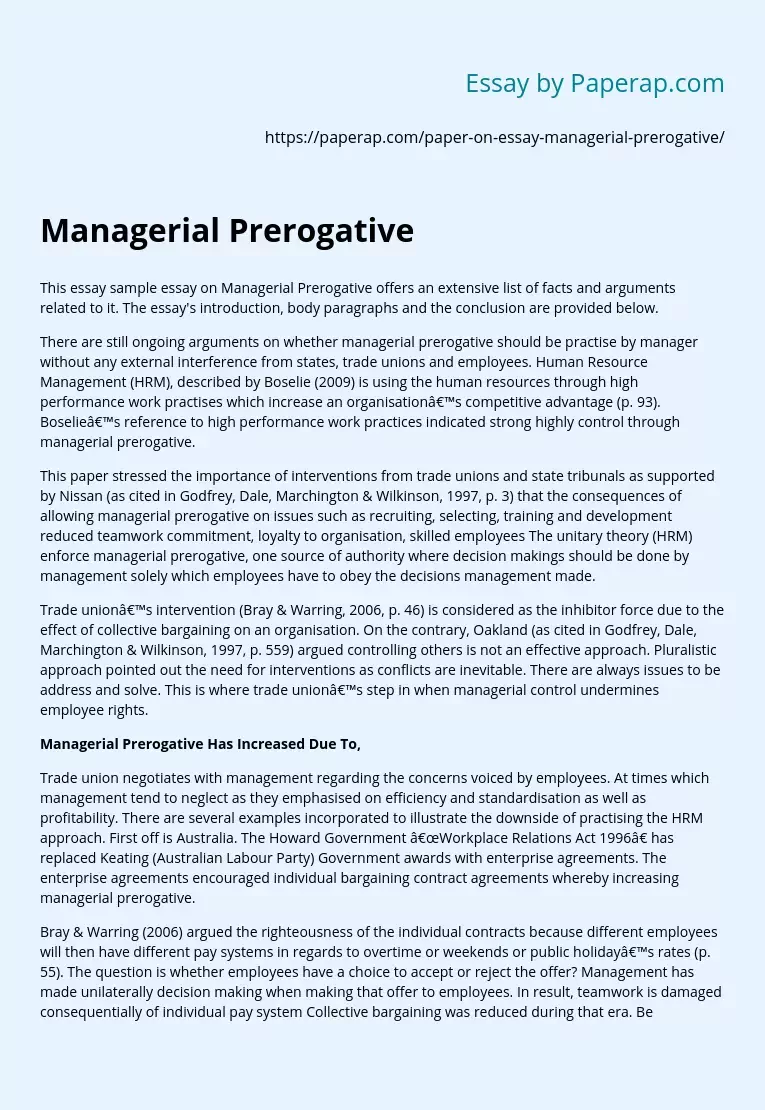 Managerial Prerogative of the Manager "Pros" and "Cons"