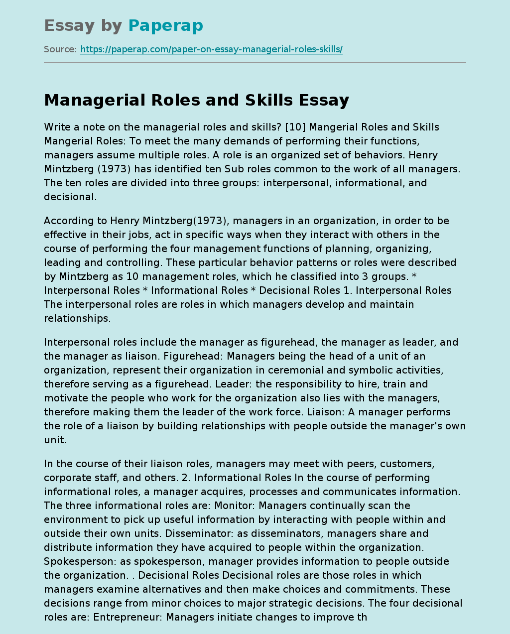 role of a manager essay