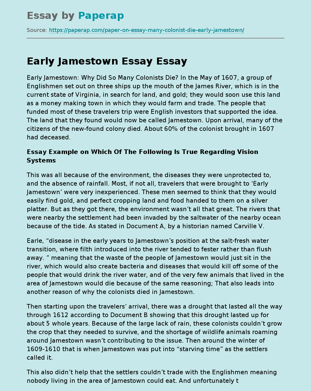 Early Jamestown Essay
