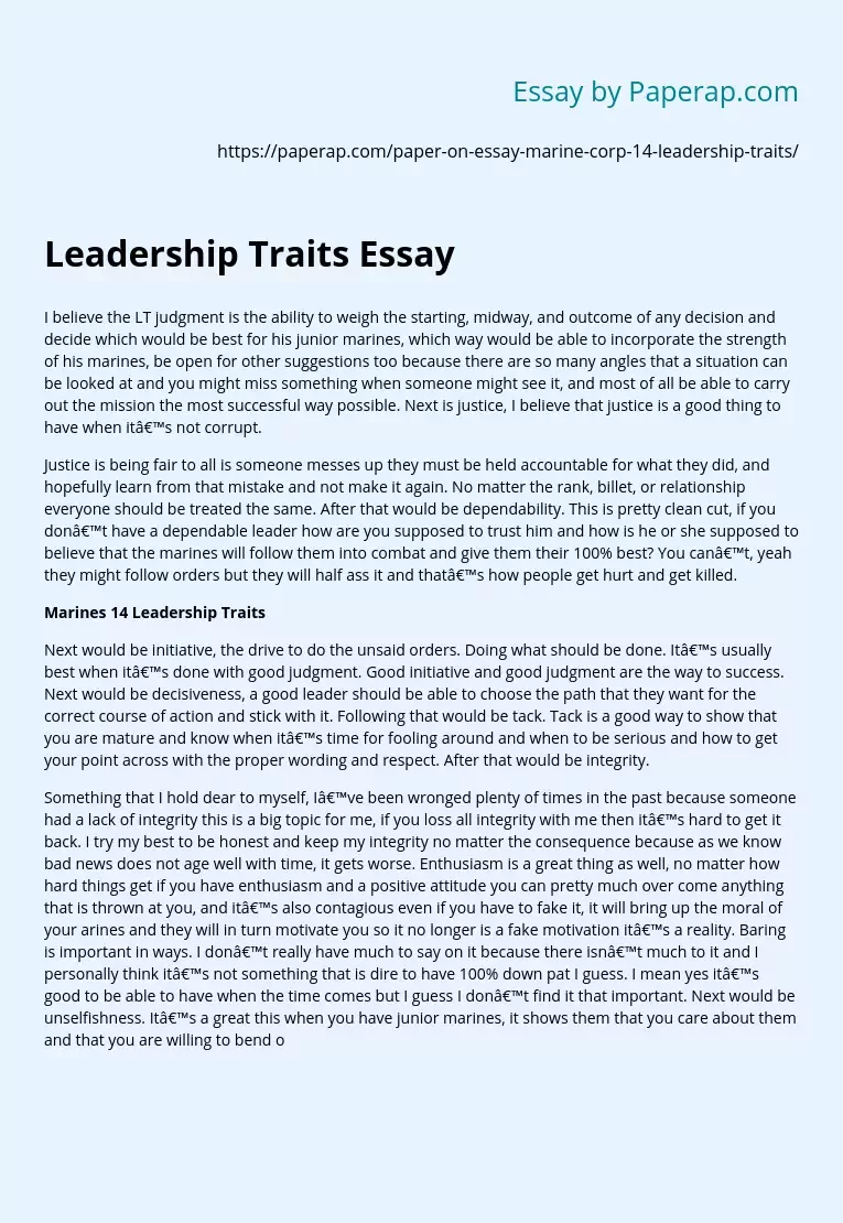Leadership Traits Essay