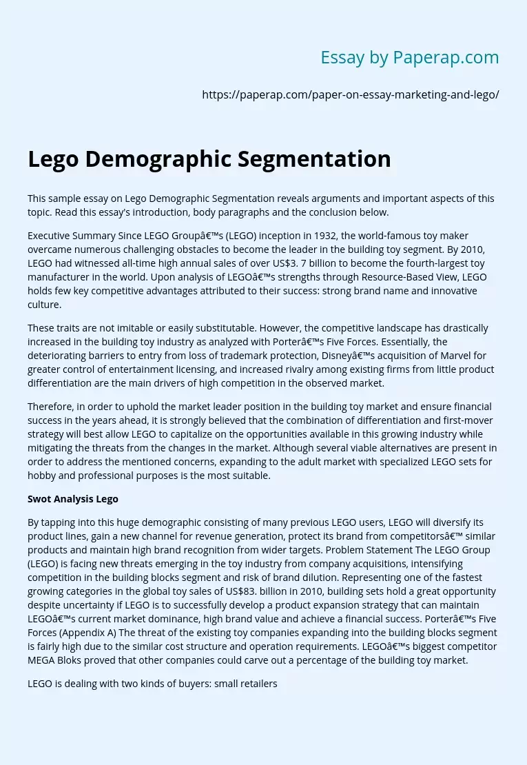 Lego Demographic Segmentation