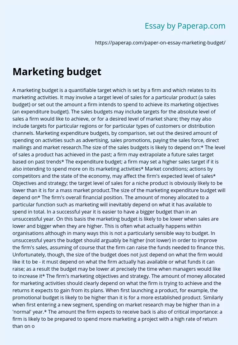 Calculation and Application of Marketing Budget