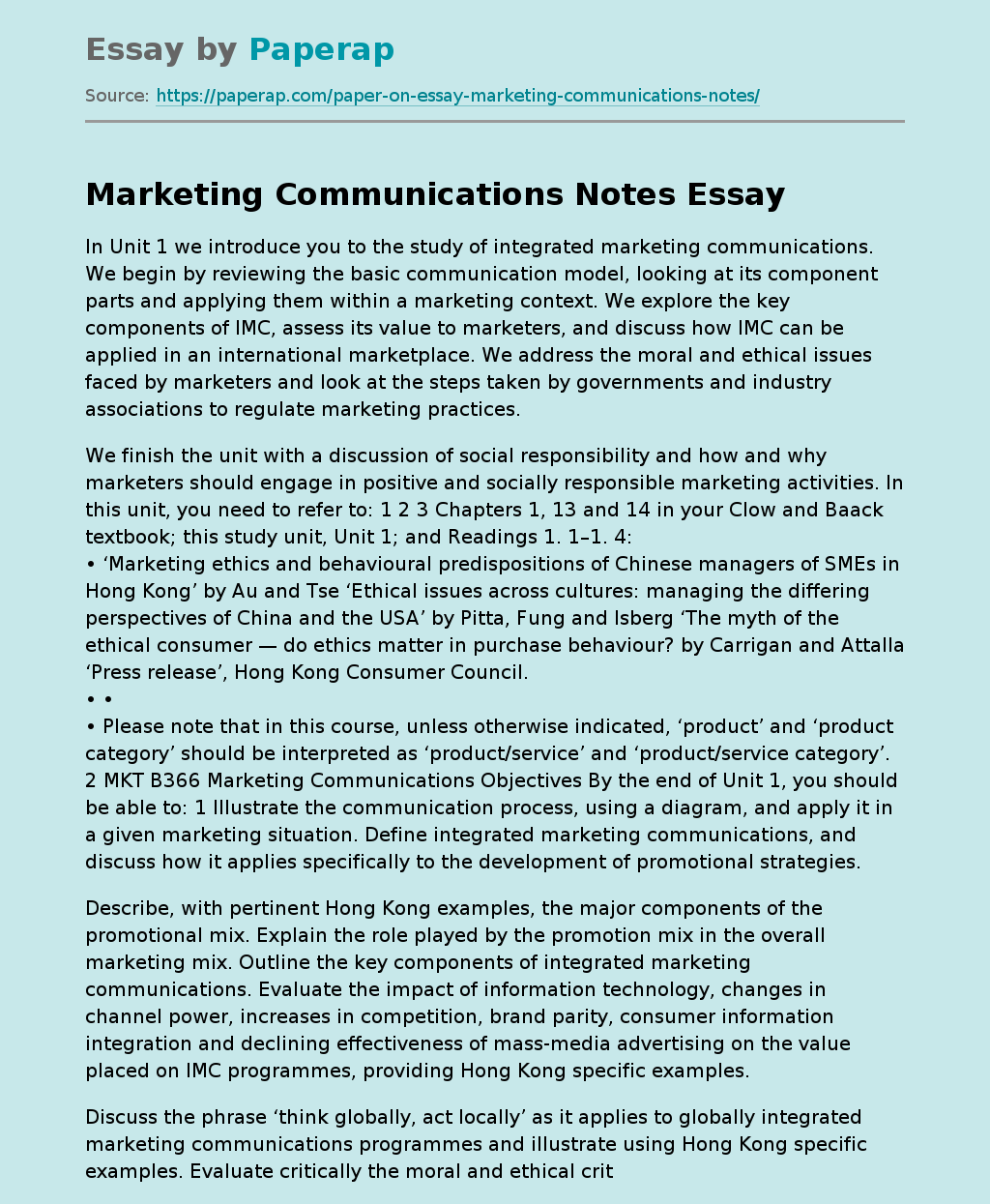 Marketing Communications Notes