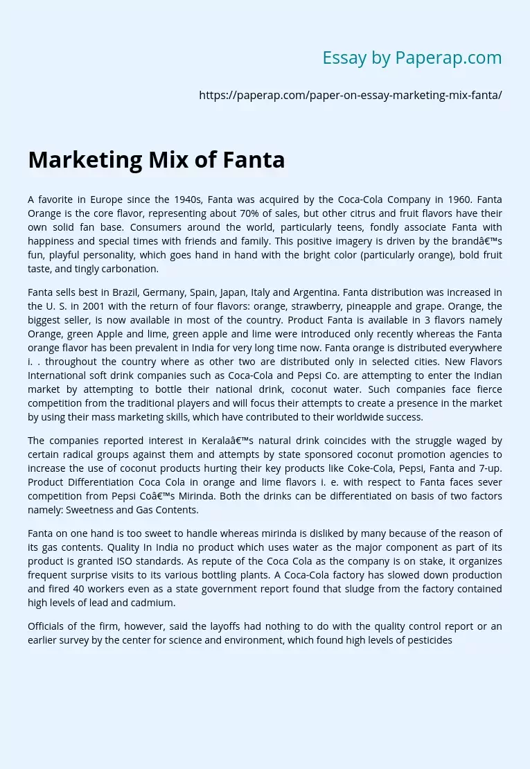 Marketing Mix of Fanta