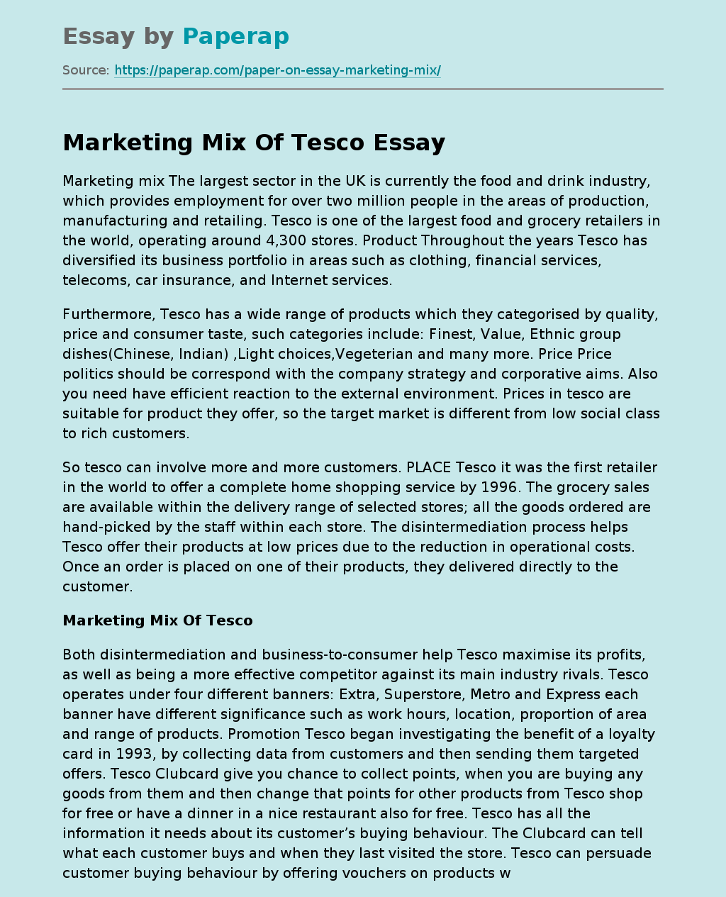 Marketing Mix Of Tesco