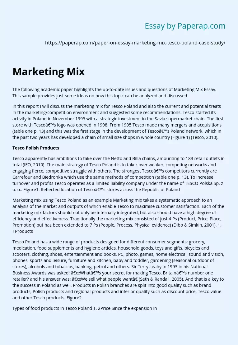 Marketing Mix Issues and Questions.
