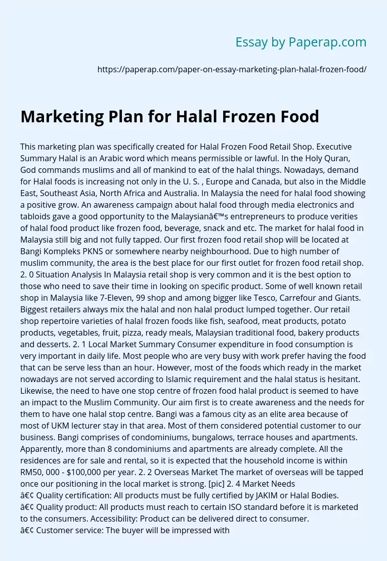 Marketing Plan for Halal Frozen Food