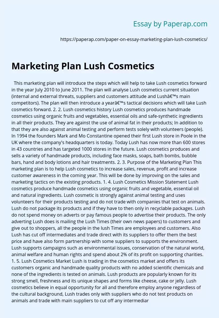 Marketing Plan Lush Cosmetics