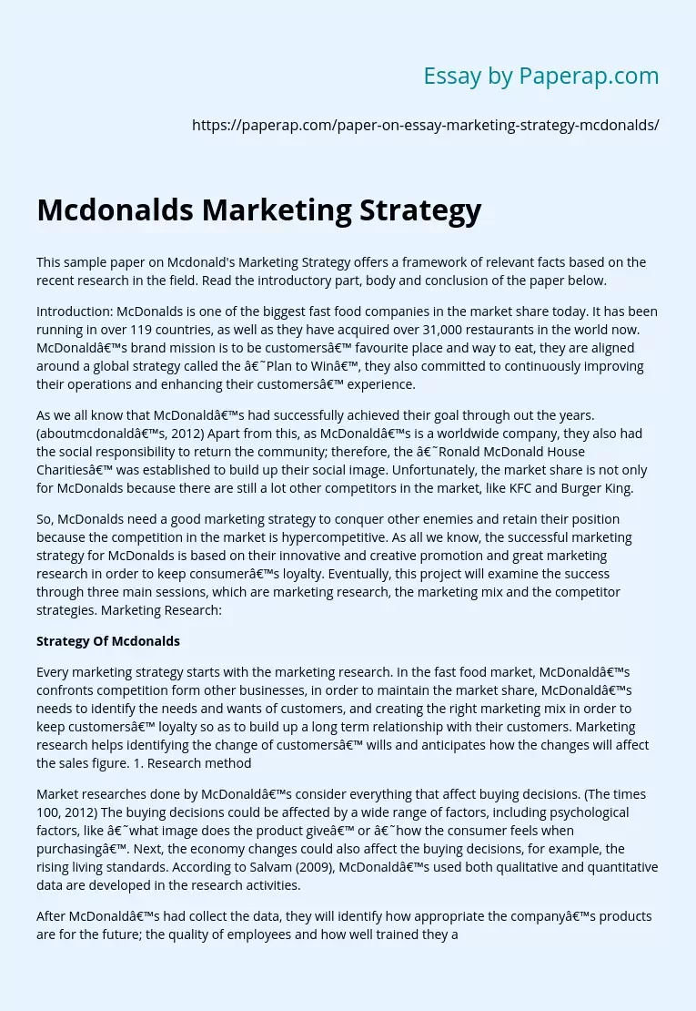 Mcdonalds Marketing Strategy