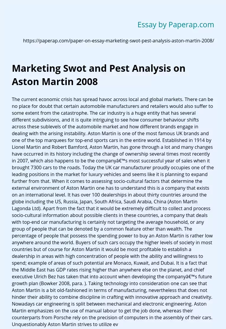 Marketing Swot and Pest Analysis on Aston Martin
