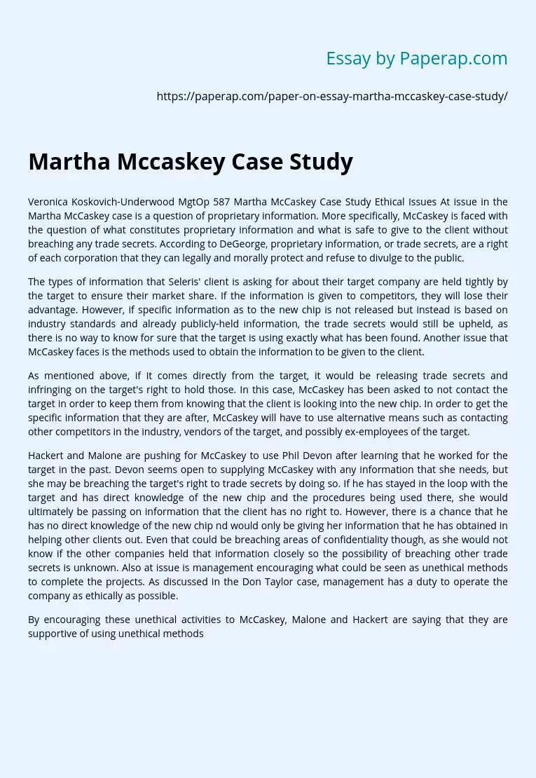 Martha Mccaskey Case Study