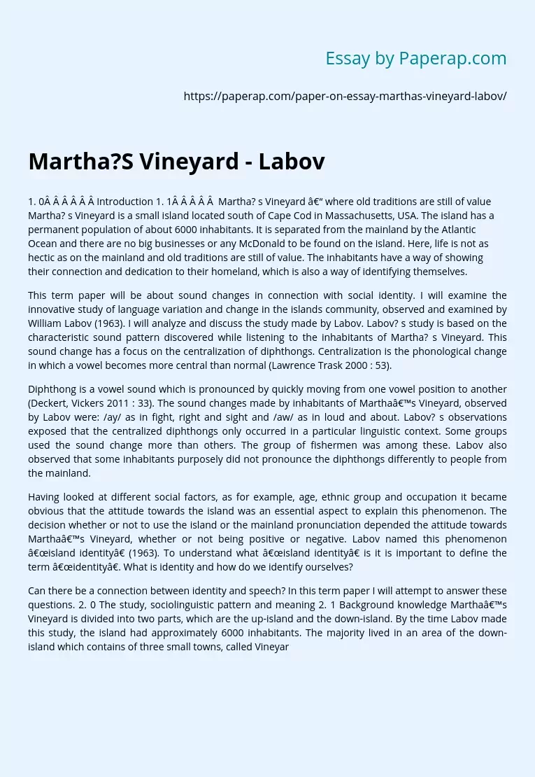 Martha?S Vineyard - Labov