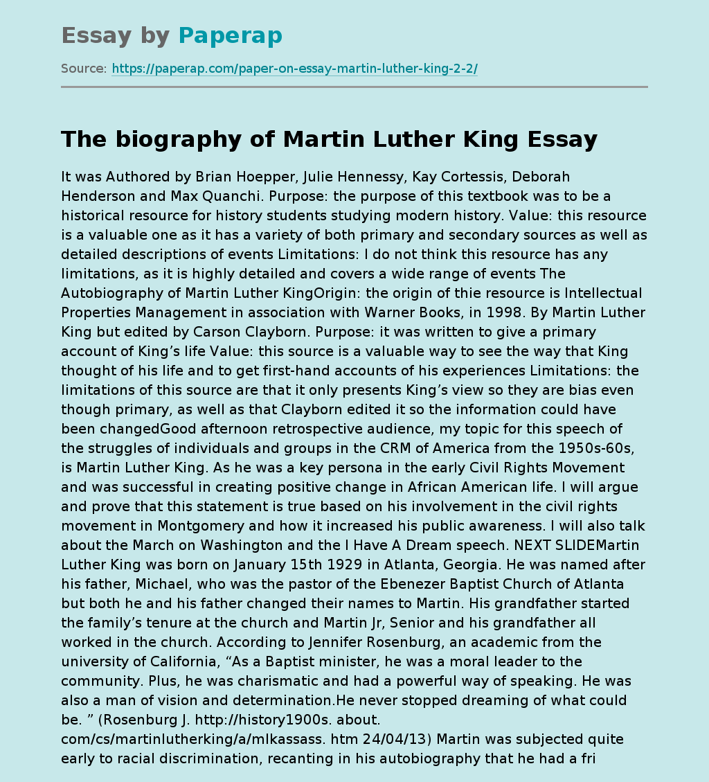 The Biography Of Martin Luther King