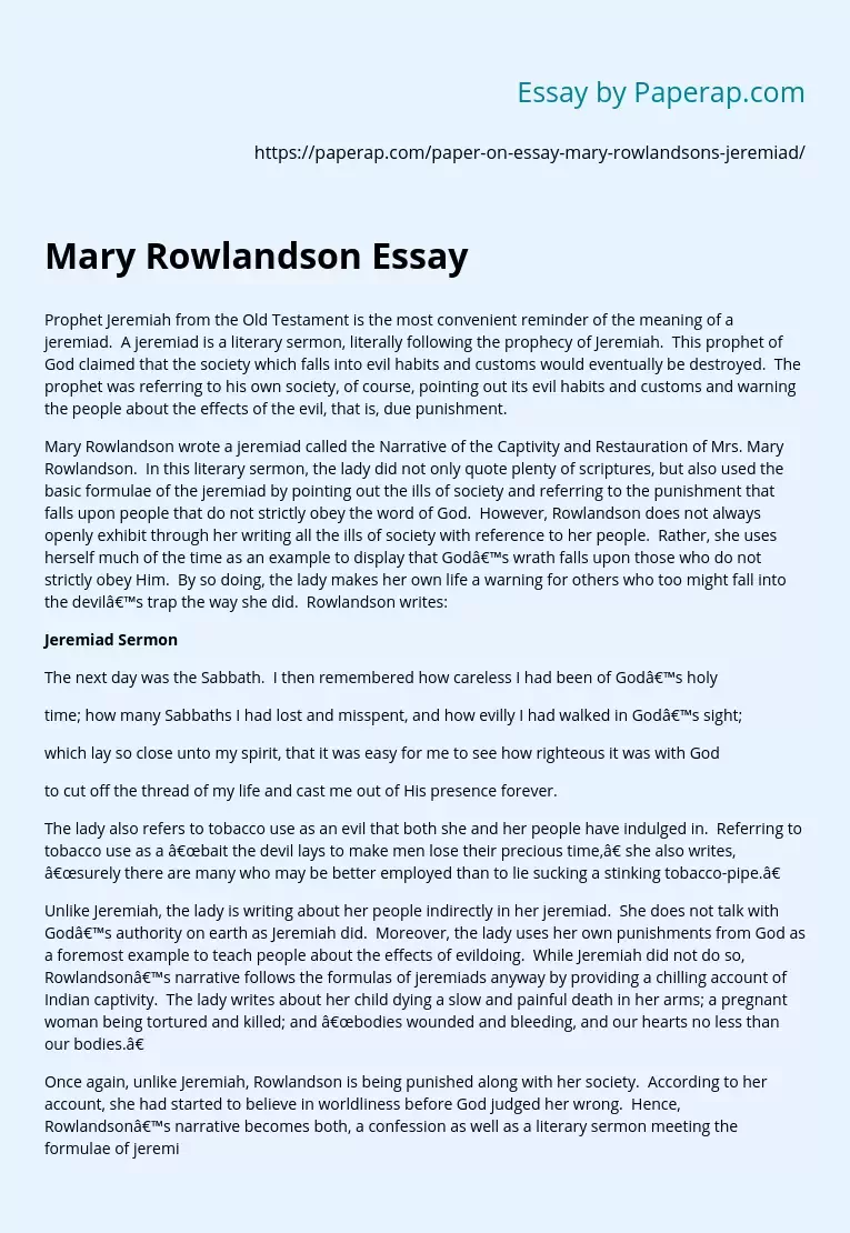 Mary Rowlandson Essay
