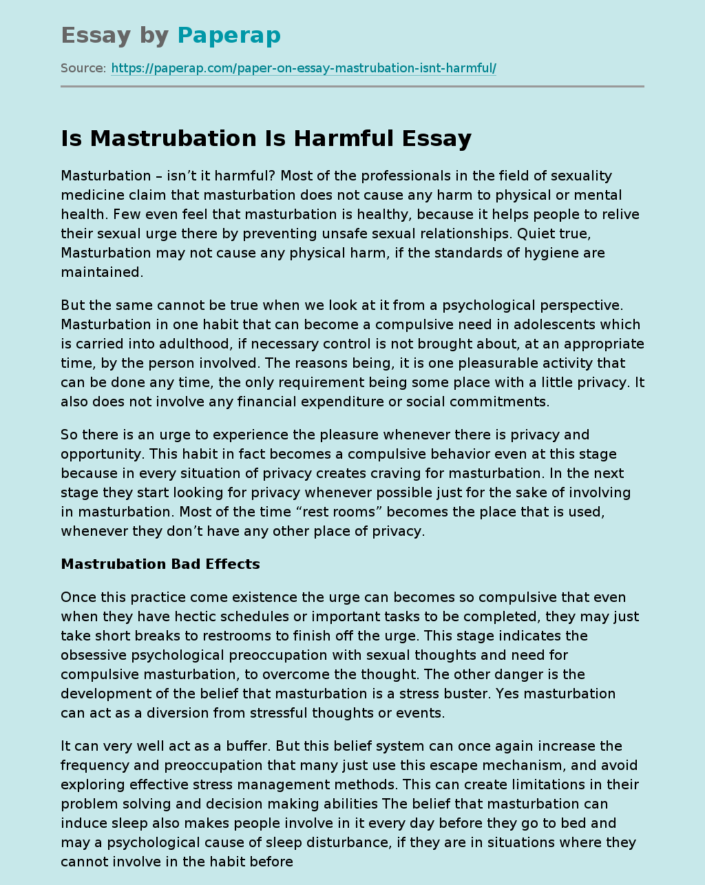 Is Mastrubation Is Harmful