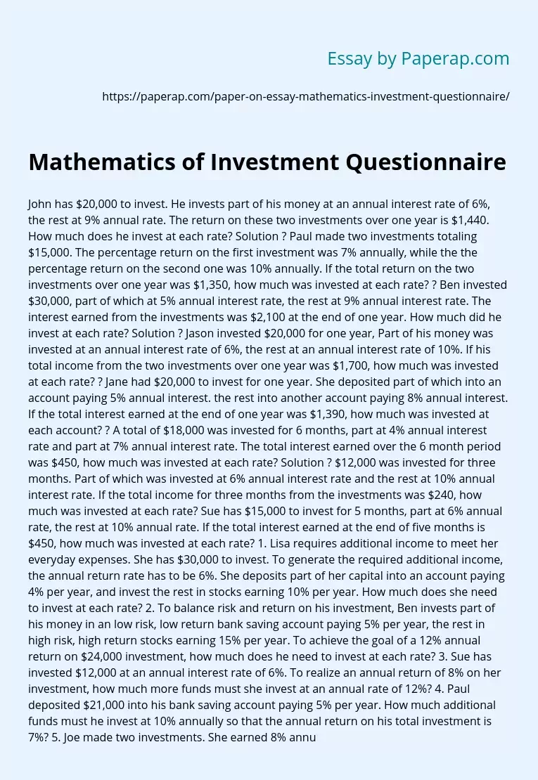 Mathematics: Exciting Investment Challenges