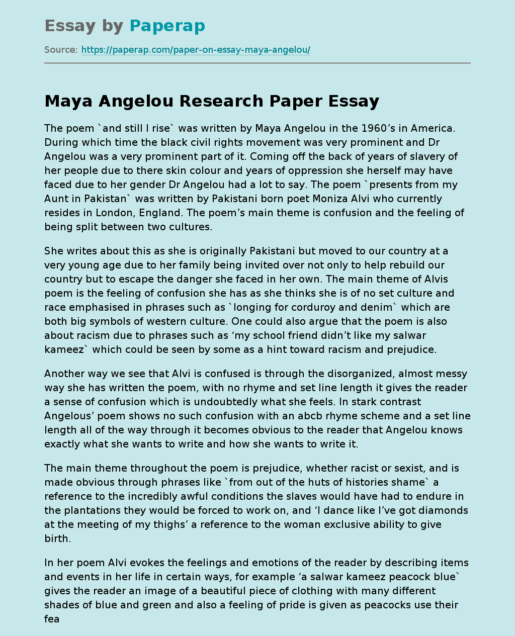 Maya Angelou Research Paper