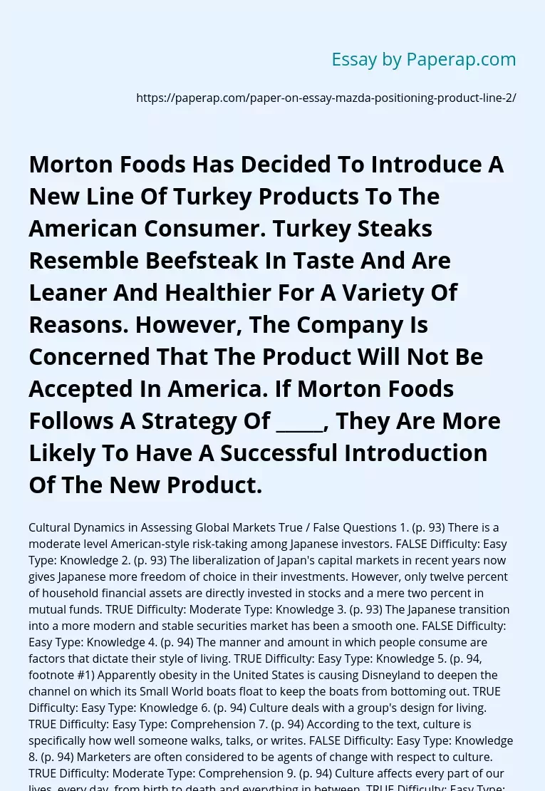 Morton Foods Marketing Strategy