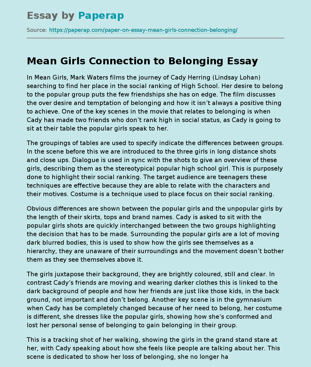 Mean Girls Connection to Belonging