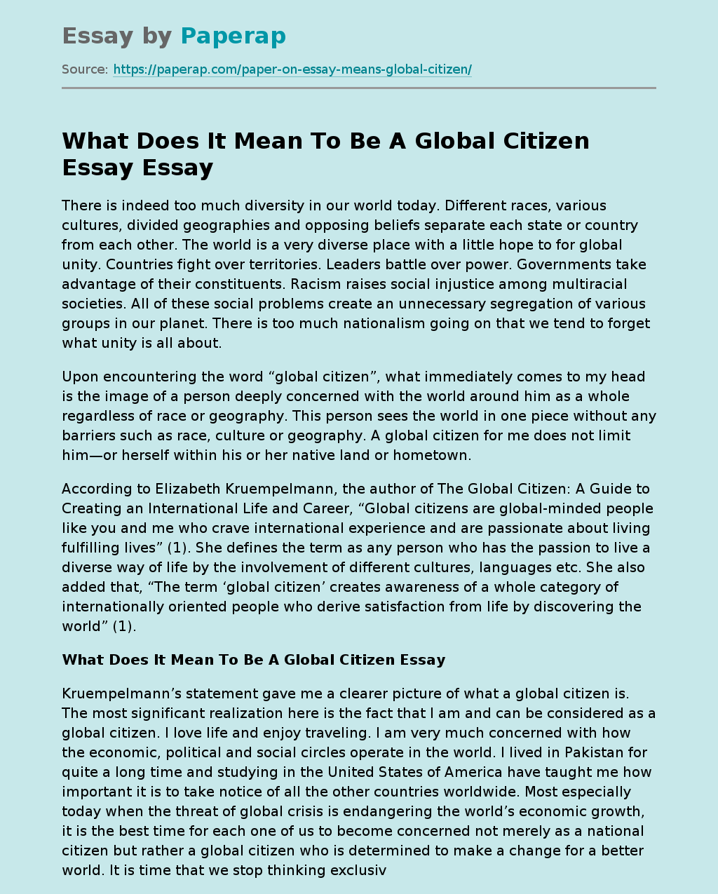 What Does It Mean To Be A Global Citizen Essay